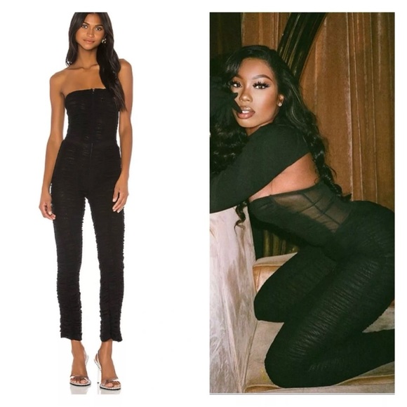 I.AM.GIA Ophelia Black Mesh Ruched Strapless Zip Front Jumpsuit size S J3 - Picture 1 of 8